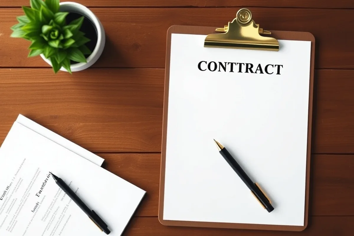 Signed fixed price building contract with clipboard and pen