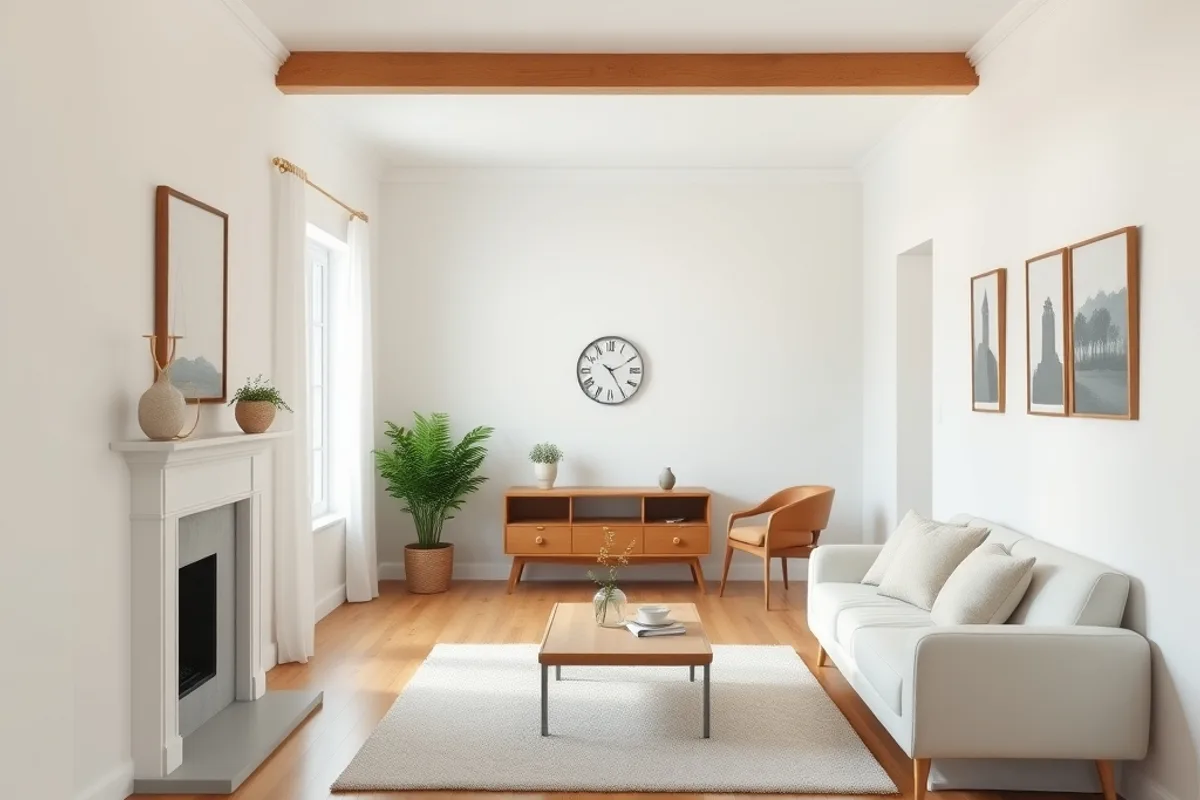 Finished modest renovation with white walls and oak flooring