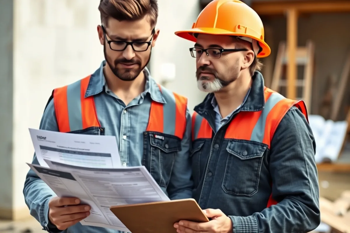 Project manager reviewing a renovation schedule with a builder on site