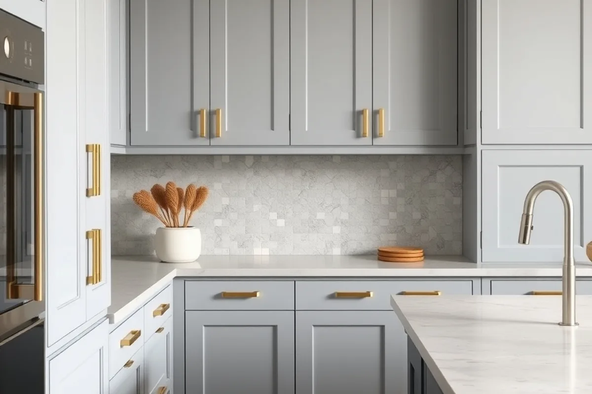 Modern kitchen with new cabinet doors and brass handles