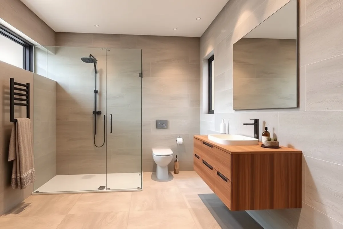 Bright renovated open plan living space with timber floors